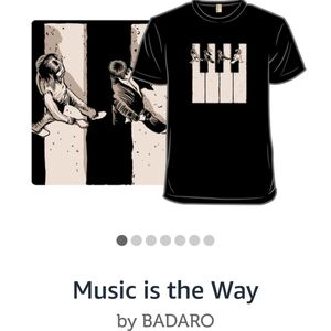 Beatles T-shirt Women Large Music Is The Way- Badaro AbbeyRoad Piano Vneck Black